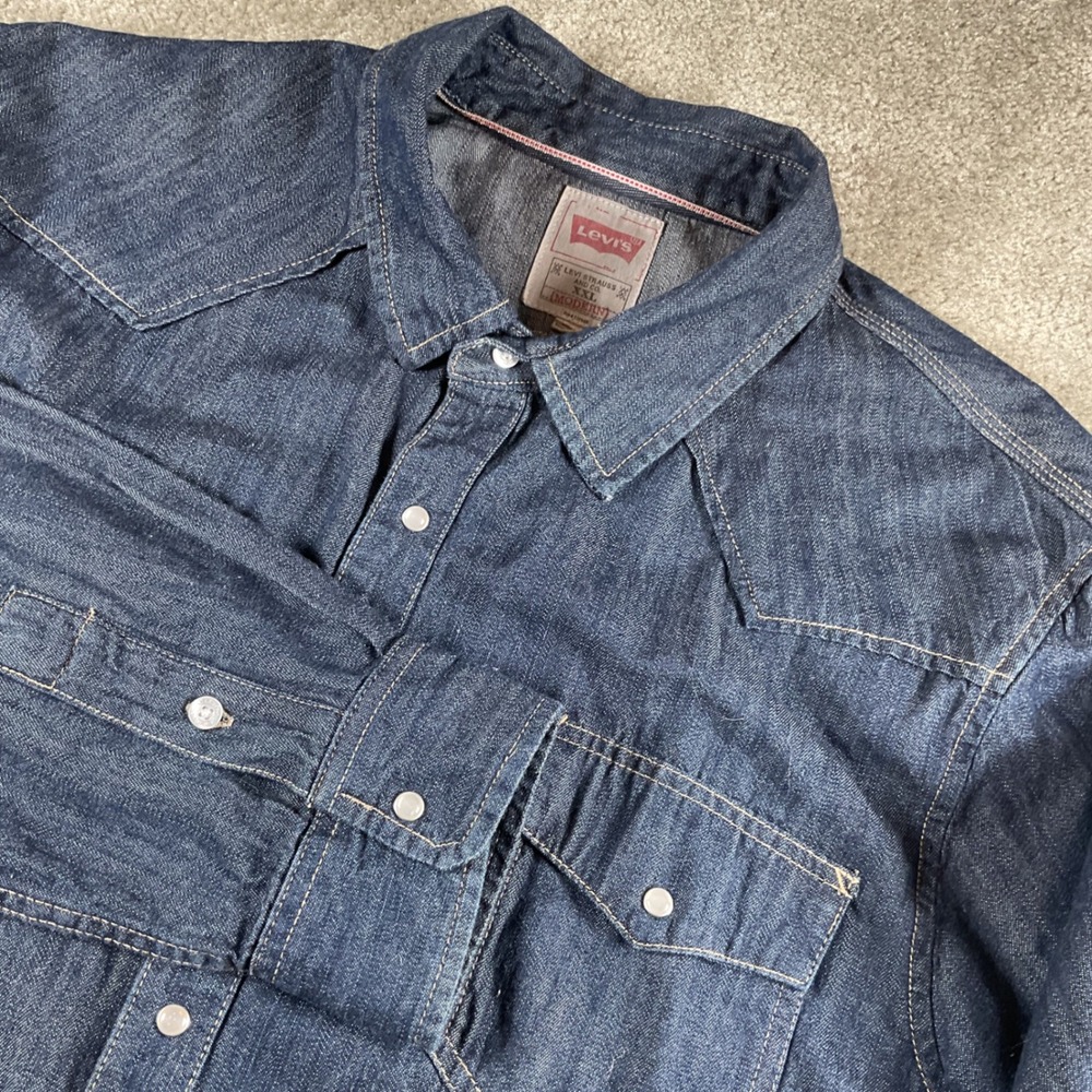 Levi's Modern Western Denim Shirt XXL Blue Long Sleeve Snap‎ Button Pockets